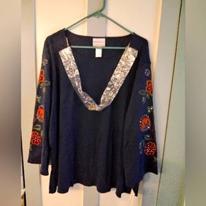 Alfred Dunner Women's Long Sleeve Blouse With Necklace Boutique Size 3X